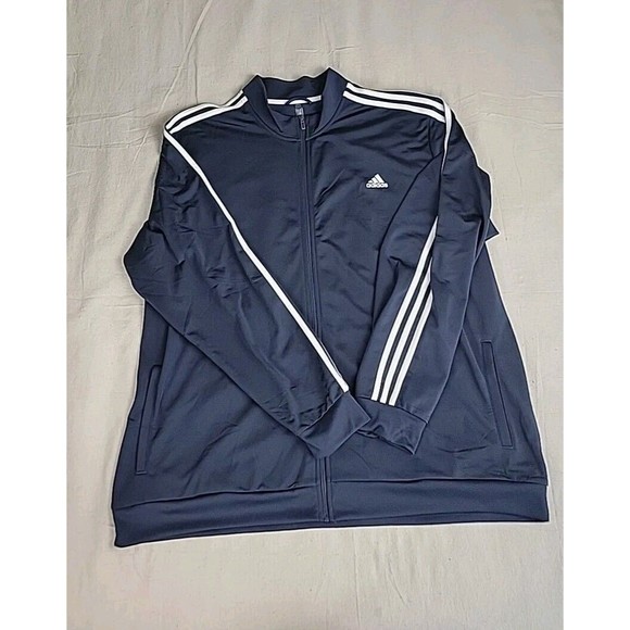 Adidas Other - Adidas Jacket Mens 4XL Blue Three Stripe Full Zip Logo Pockets Lightweight EUC